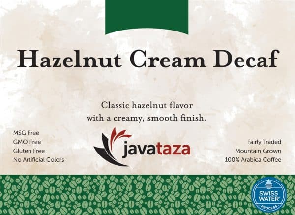 hazelnut cream decaf coffee swiss water processed